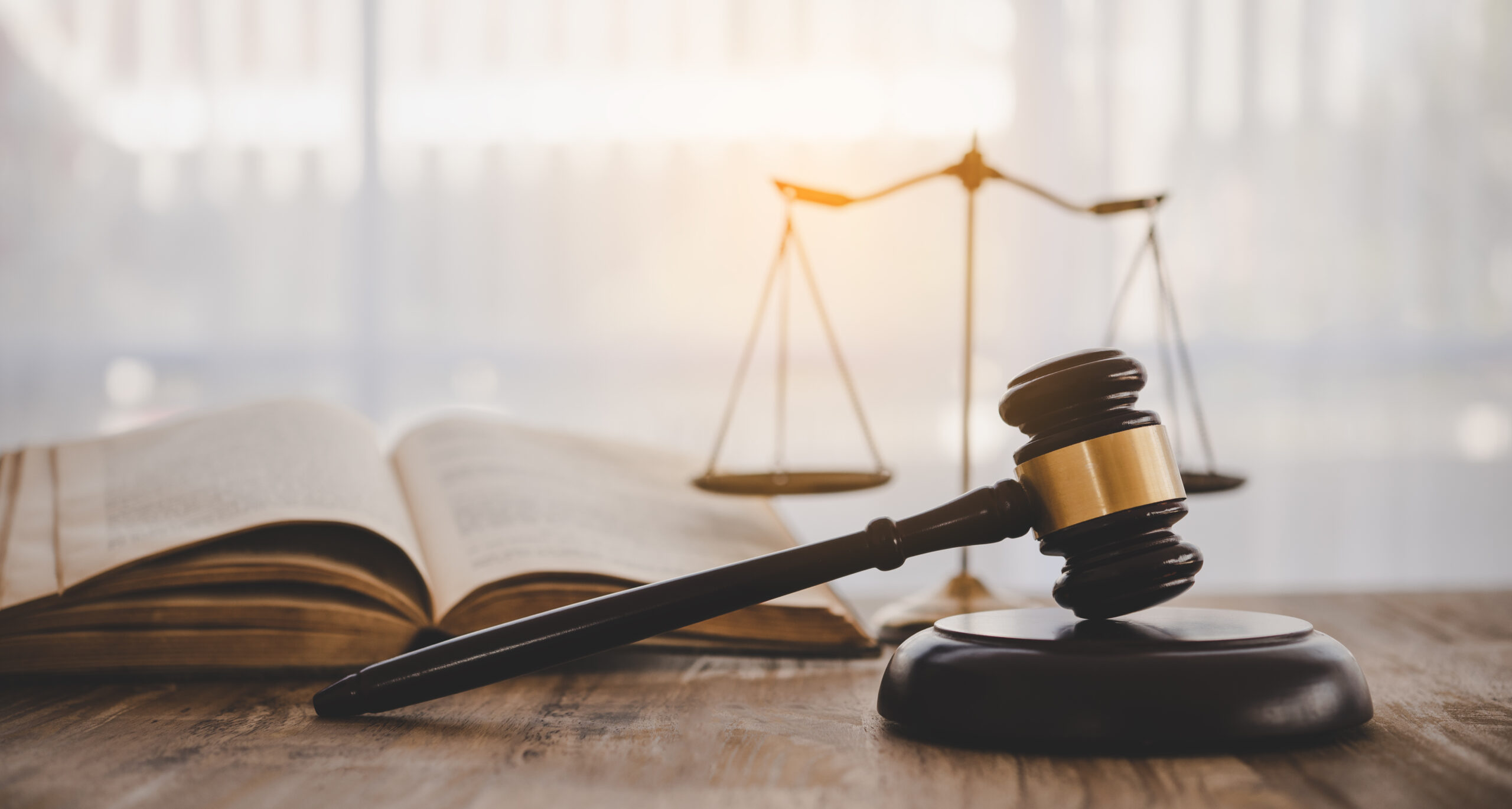 Law theme, mallet of the judge, law enforcement officers, evidence-based cases and documents taken into account
